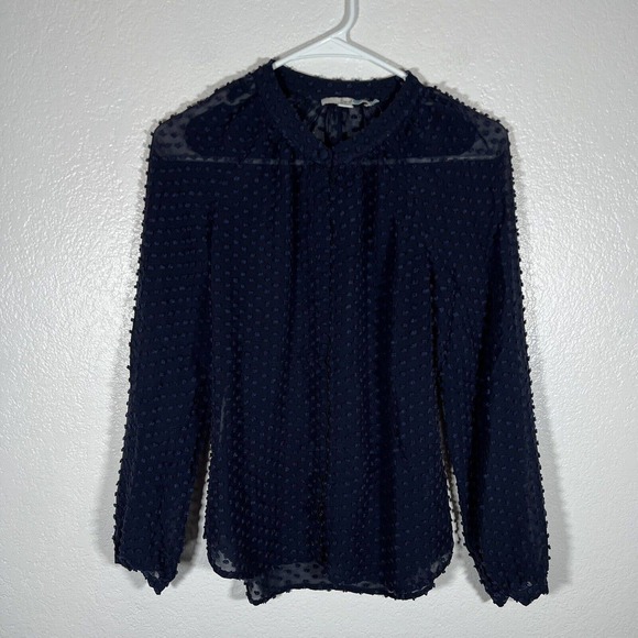 Boden Navy Textured Sheer Silk Blend Button Up Long Sleeve Blouse UK‎ 6 US 2 - Picture 2 of 8